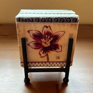 Beautiful set of coasters w/metal stand.